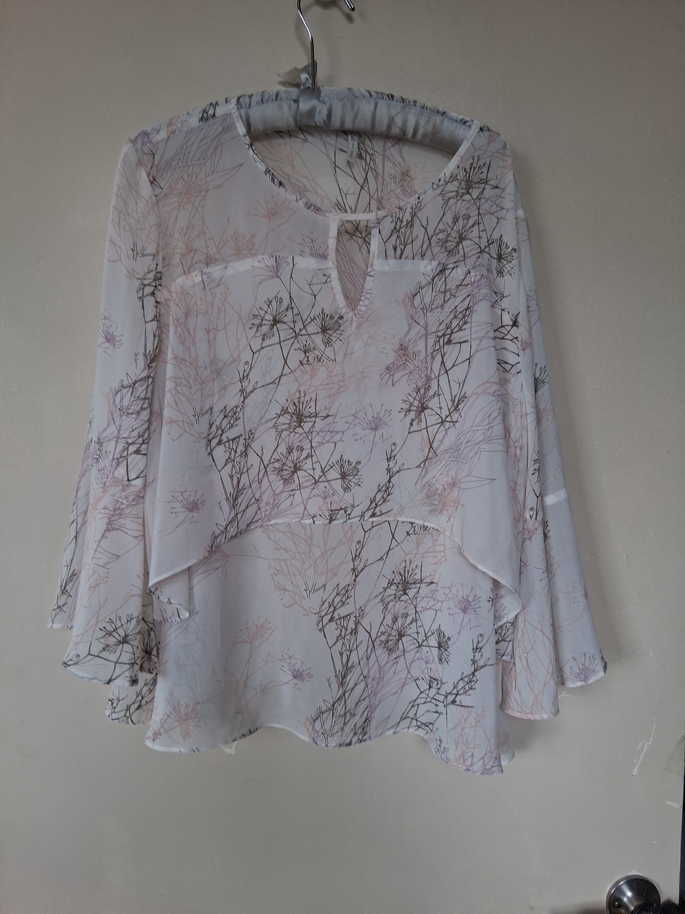 SUMMER SALE Cato Sheer Layered Chiffon Blouse in White with Pink & Brown Floral